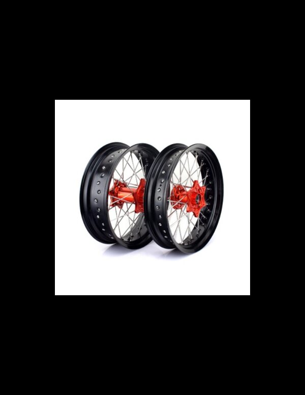 Set roti Supermoto KTM/Husqvarna 17"x3.50 ax 22mm/17"x5.00 ax 20mm orange hub Enduro Expert SRS1717OREE