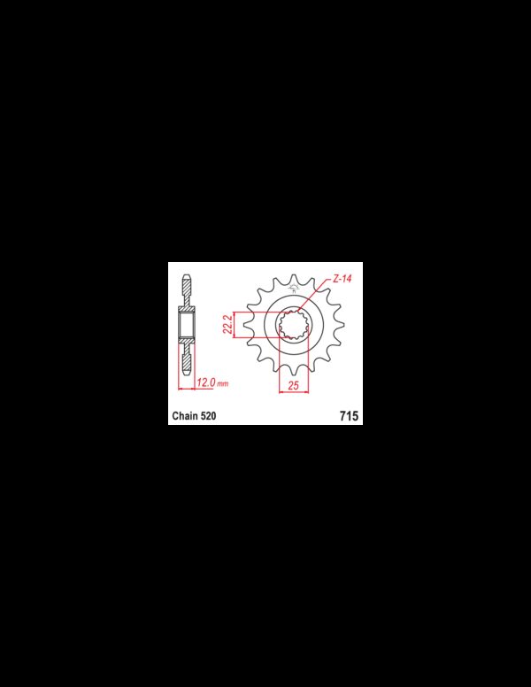 Pinion fata Gas Gas EC 200-450 '99-'19/ Rieju MR200-300 '21-'24 (12 dinti) JTF715.12 Enduro Expert 71512EE