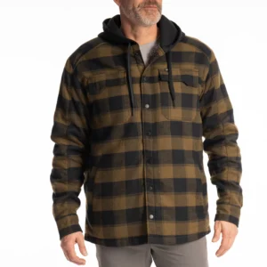 Targhee Fleece Lined Flannel Hoodie Dark Olive - Black