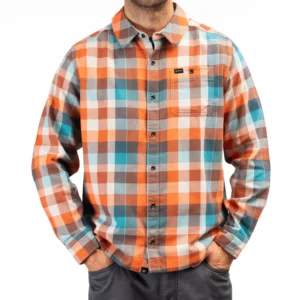 Alderson Midweight Flannel Shirt Red Orange - Deep Lagoon