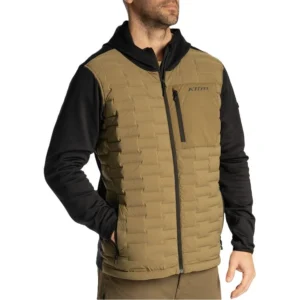 Boulder Stretch Down Hybrid Hoodie Dark Olive - Black