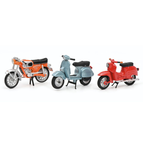 SCHUCO [1:43] - SCHWALBE KR51/1 1968 + ZUNDAPP KS50 1950 + VESPA 150 PX 1978