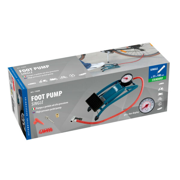 LAMPA - Pompa aer cu pedala, 1 cilindul 55x100mm [contine 3 adaptoare]
