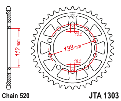 JT - Foaie (spate) Aluminiu JTA1303, 43 dinti - CBR600/900-'00/R6-'02/R1'15