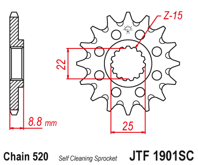 JT - Pinion MX (fata) JTF1901SC, 14 dinti - KTM EXC/SX/SX-F