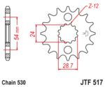 JT - Pinion (fata) JTF517, 17 dinti - GPZ900R/ZZR1100/1200/1400