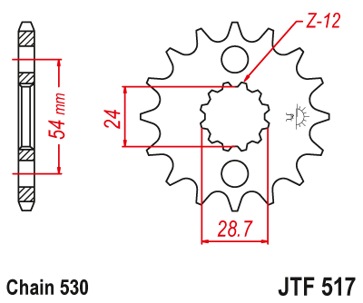 JT - Pinion (fata) JTF517, 17 dinti - GPZ900R/ZZR1100/1200/1400