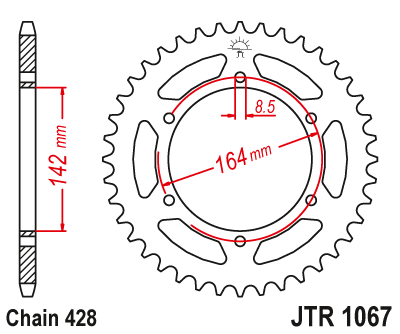 JT - Foaie (spate) JTR1067, 52 dinti - Hyosung GT125