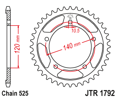 JT - Foaie (spate) JTR1792, 43 dinti - GSXR600'06/750'04-05/Bonnev.