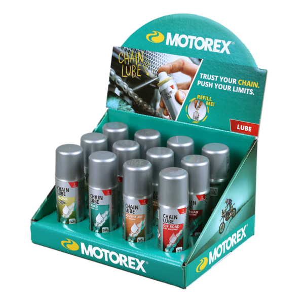 MOTOREX - Kit display 12 x Spray lant MINI 56ml - Reincarcabil [CHAIN LUBE]