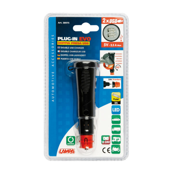 LAMPA - Charger USB, 2 porturi, 2500 mA, 12/24V