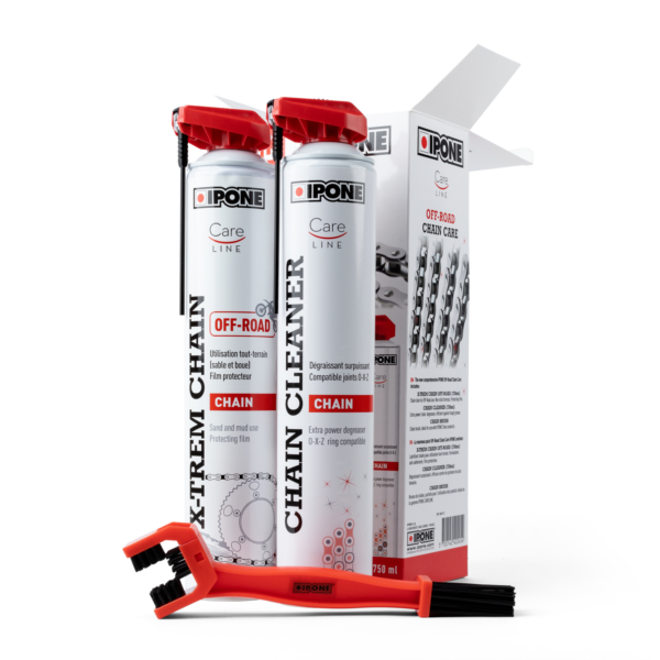 IPONE - KIT Spray lant OFFROAD X-TREM<br> Contine:<br> * 1 x Spray lant OFFROAD X-TREM - 750ml [CHAIN LUBE] [800648]<br> * 1 x Spray curatare lant - 750ml [CHAIN CLEAN] [800649]<br> * 1 x Perie lant
