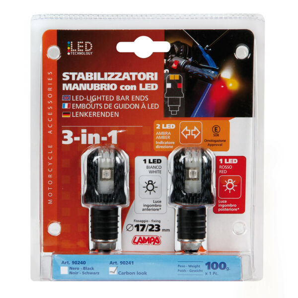 LAMPA - Capete de ghidon LIGHT WINGS cu LED 3in1 [alb + rosu si portocaliu], carbon