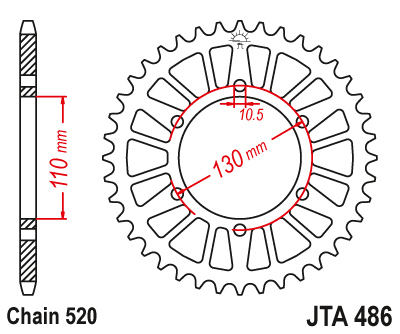 JT - Foaie (spate) Aluminiu JTA486, 47 dinti - R6'03-/R1 520
