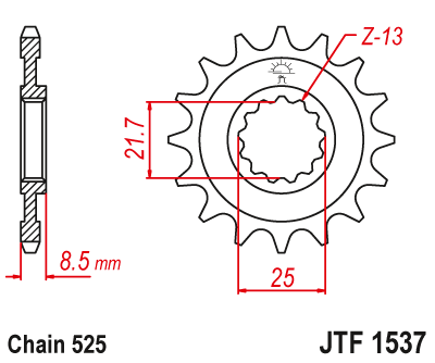 JT - Pinion (fata) JTF1537, 16 dinti - ZX-9R'02-/Z1000'03-06