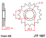 JT - Pinion (fata) JTF1907, 14 dinti - KTM SX85'04-/ SX105/XC105'07-