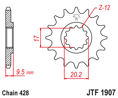 JT - Pinion (fata) JTF1907, 14 dinti - KTM SX85'04-/ SX105/XC105'07-