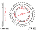 JT - Foaie (spate) JTR302, 44 dinti - CBR 1100XX '97-