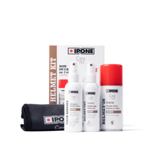 IPONE - KIT HELMET Care<br> Contine:<br> * 1 x HELMET'IN Cleaner - 150ml [800678]<br> * 1 x HELMET'OUT Cleaner - 100ml [800677]<br> * 1 x VISOR RAINOFF Repellent - 100ml [800676]<br> * 1 x Laveta Microfibra