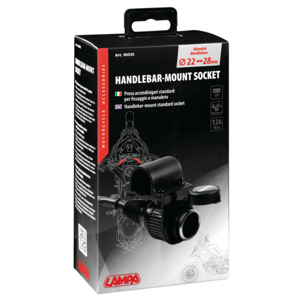 LAMPA - Priza standard, prindere pe ghidon, 12V, 12A max, conexiune direct pe baterie